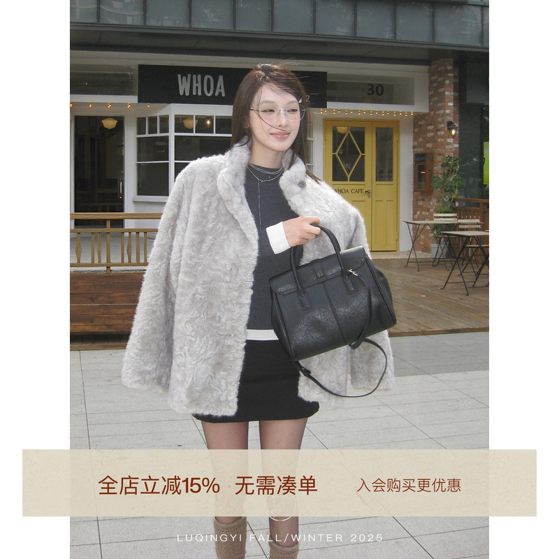 Paper Man Loose V Neck Teddy Velvet Sheep Shearling Eco-Friendly Fur Fur Integrated Lamb Fur Jacket Women's Autumn and Winter