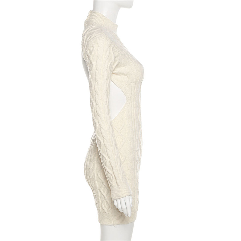 Autumn Fashion Trend Women New Long Sleeve round Neck Backless Slim Fit Hip Knitwear Dress