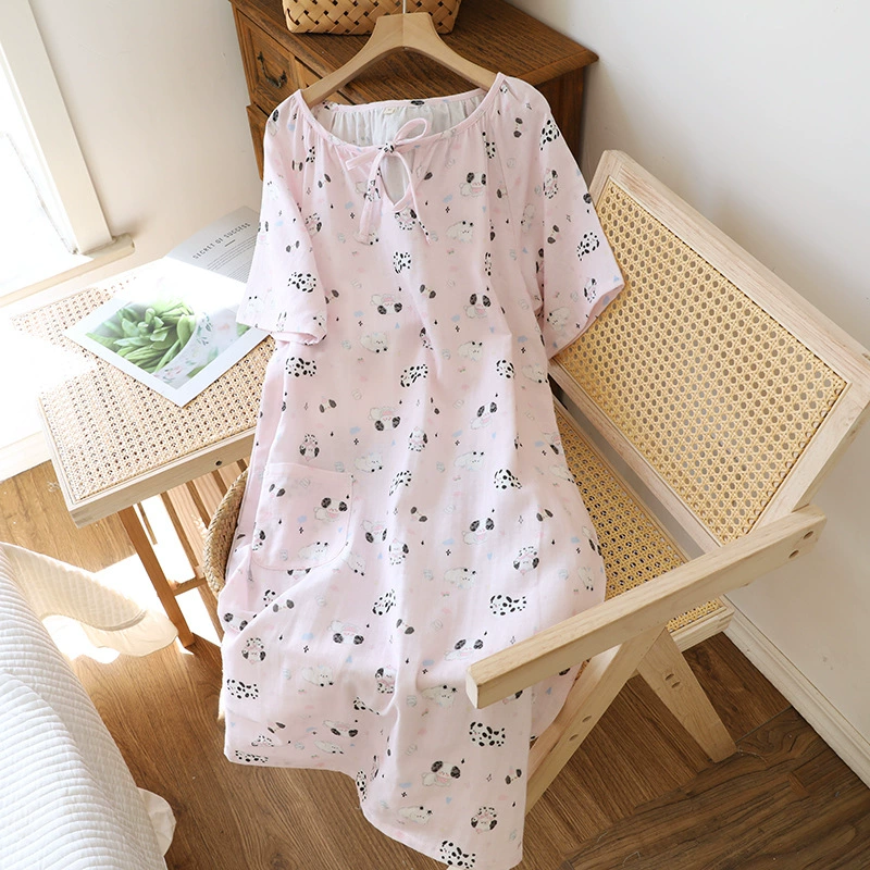 Cotton summer thin pijama, long skirt for elementary school students, dress, with short sleeve, loose fit