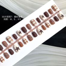 穿戴甲秋冬网红美甲美拉德磨砂拿铁棕色指甲批发