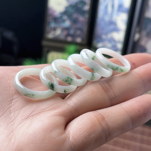 Natural Floating Flower Jade Ring Myanmar A Goods Jade Ring Couple Pair Ring Tail Ring Fresh Floating Blue and Green Fine Ring