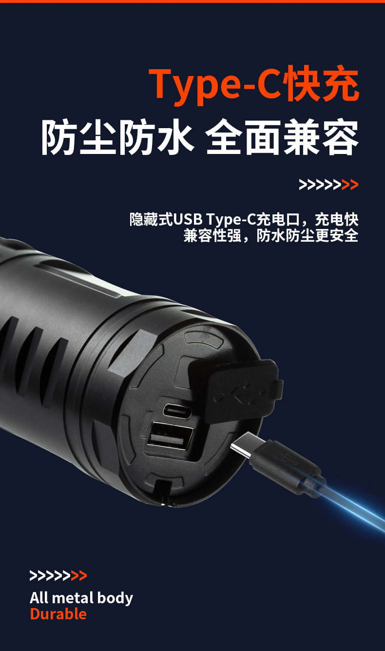 Cross-border ultra-bright flashlight, strong light laser beam, emergency rechargeable portable self-defense fixed-focus white laser flashlight
