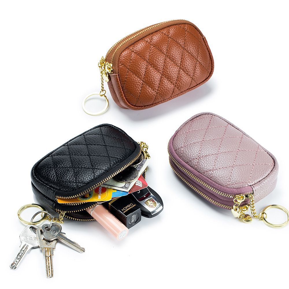 Bolso de cambio multifuncional lápiz labial llavero colgante bolsa de almacenamiento con cremallera doble bolsa de tarjetas de gran capacidad para mujeres