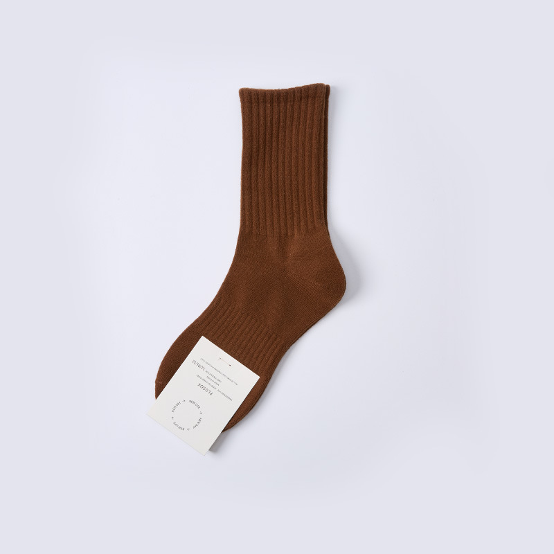 Plusox calcetines marrones calcetines de media pantorrilla de mujer Primavera, Otoño e Invierno calcetines japoneses retro hilo grueso pila ins moda