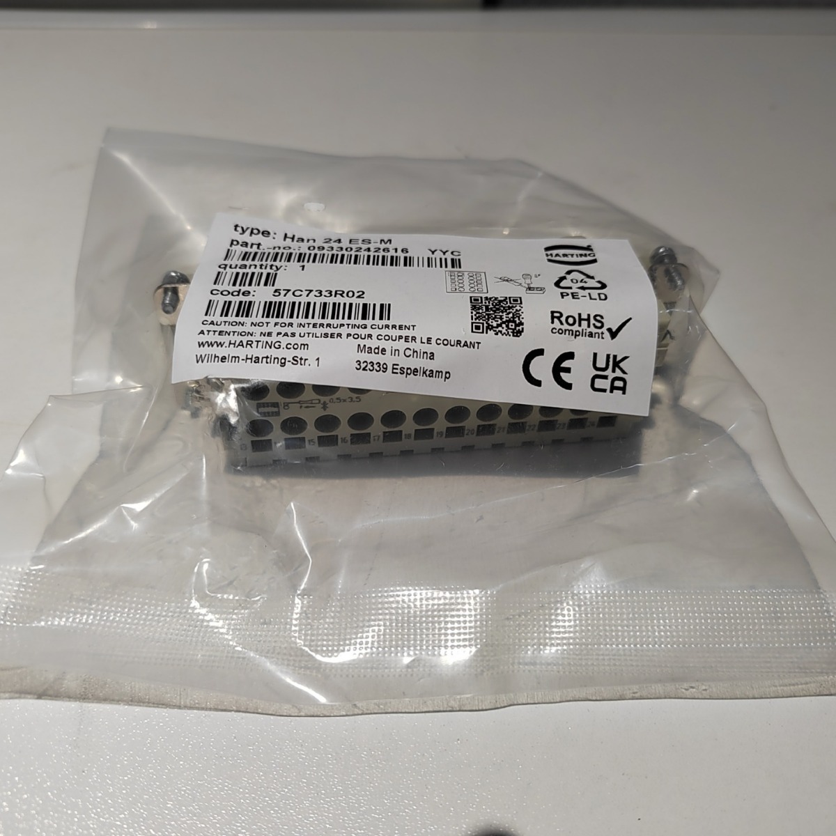 HARTING24针公插芯09330242616工业插头