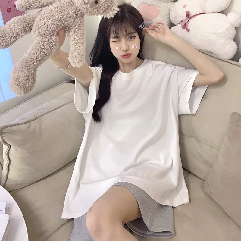 100% 면 여름 화이트 플러스 사이즈 반팔 티셔츠 여성용 간단한 캐주얼 루즈베이스 의류