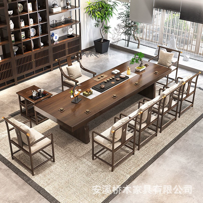 Новый чайный столик из цельного дерева в китайском стиле, офисный чайный столик для отеля, ресепшн, большой чайный столик в стиле дзен, домашний чайный столик для гостиной, комбинация чайного столика и стула