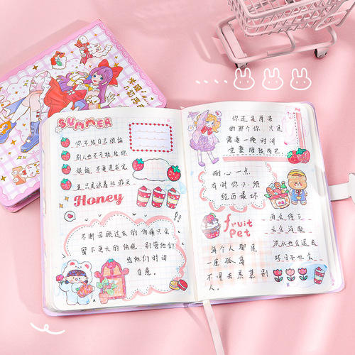 64K paper bronzing color page notebook student A6 notebook high-value cartoon cute leather-covered notebook