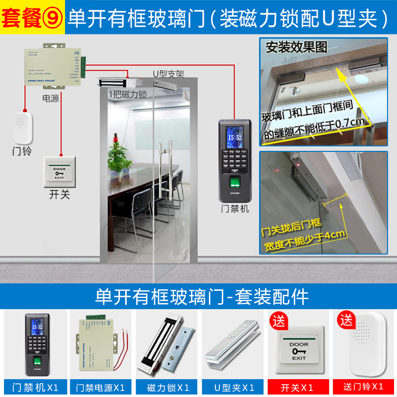 Package 9: single framed glass door with magnetic lock