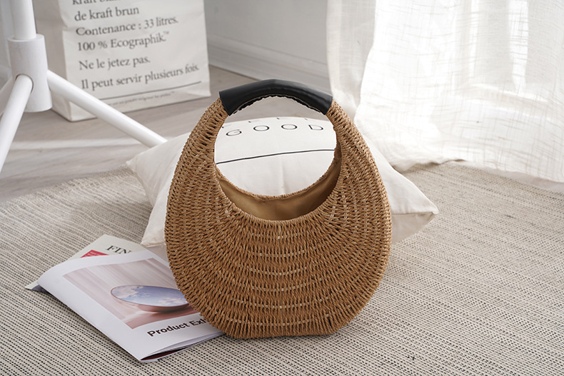 Solid Color Pattern Women's Medium Straw Solid Color Vacation Magnetic Buckle Straw Bag