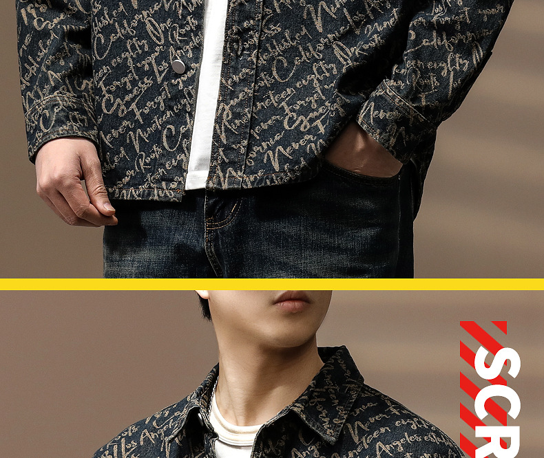 Sopracamicia in jeans vintage da uomo, giacca jacquard di lusso_voghion.com