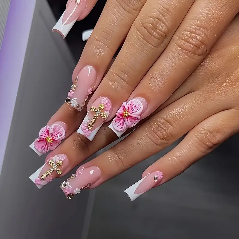Cross-Border Best-Selling Floral French-Style Nail Art Stickers with Delicate Crosses and Sparkling Decorations Create Perfect Fingertip Art Cross-Border Best-Selling Floral French-Style Nail Art Stickers with Delicate Crosses and Sparkling Decorations Create Perfect Fingertip Art