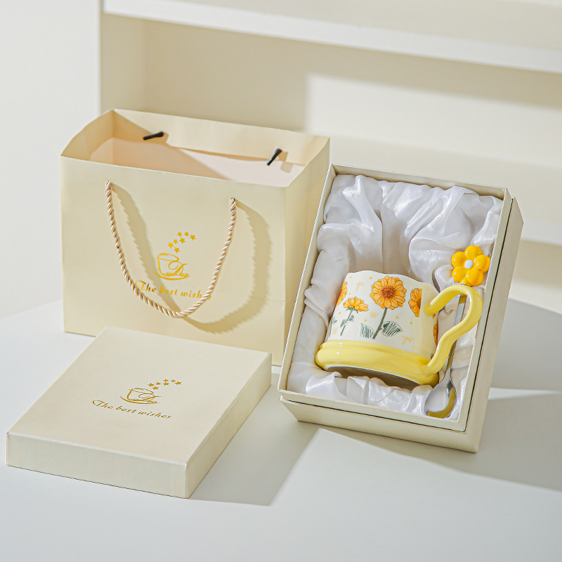 Regalos de mano pequeños regalos de tazas de girasoles de cerámica para el hogar set tazas de tazas de tulipán