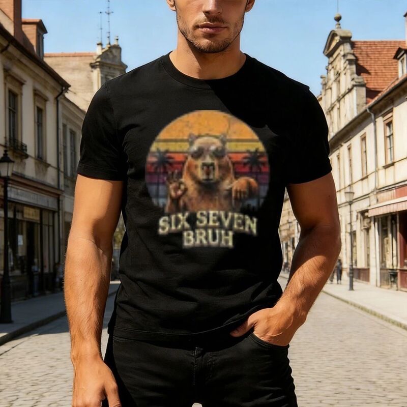 Six or Seven Brothers Bears Sunset Retro Graphic Men's T-Shirt Cotton Casual Streetwear Gift for Him Six or Seven Brothers Bears Sunset Retro Graphic Men's T-Shirt Cotton Casual Streetwear Gift for Him