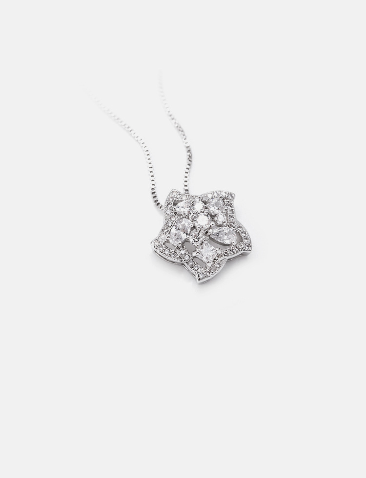 9g Weight Zircon Inlay Material Wedding, Travel Occasion Copper Material Pentagram Pattern Women'S Gender Simple Style Style White Color Fashion Five-pointed Star Pendant Earrings Necklace Set 4