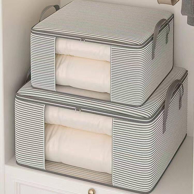 Large-Capacity Home Storage Bag for Clothes and Quilts, Packing and Moving Bag with Visible Window, Striped Zipper Quilt Bag