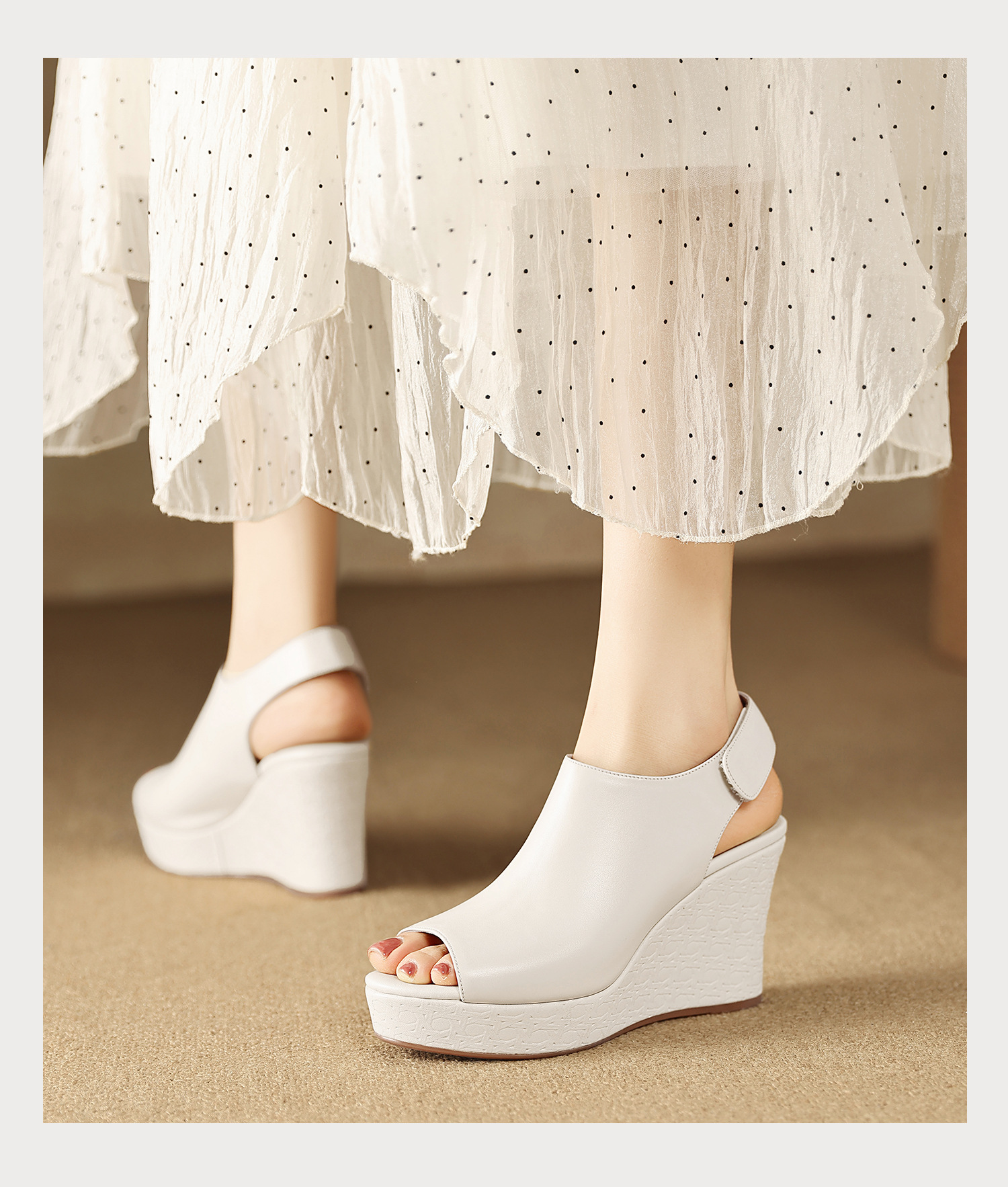 Sandal cao gót nữ quai ngang mũi hở đế xuồng gót 9 cm — màu đen, màu trắng ngà chi tiết 12