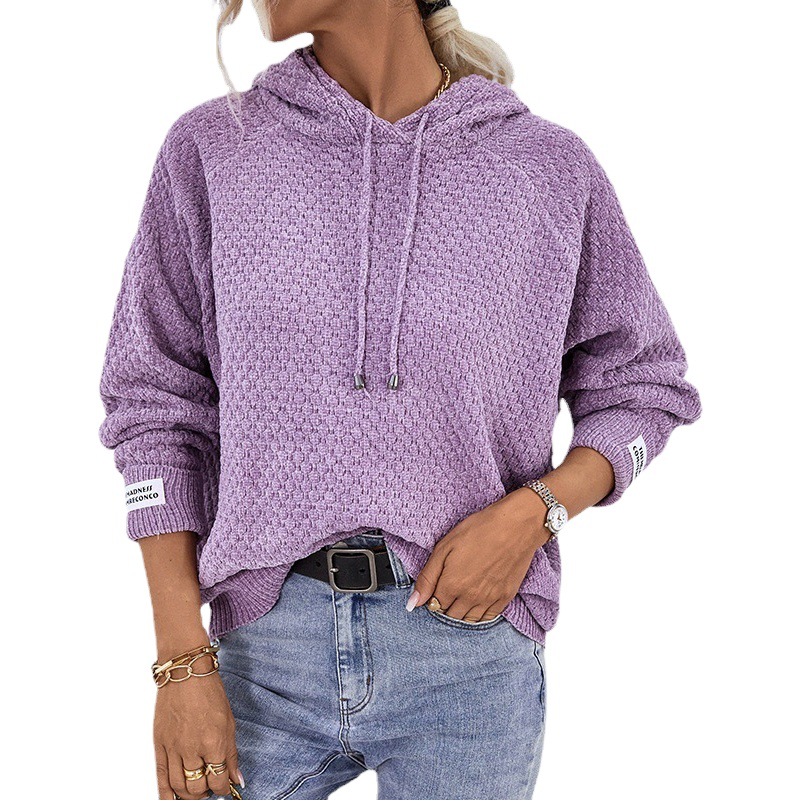 Mao Yu con capucha cordón transfronterizo suéter 2023 otoño e invierno nuevo color sólido suéter casual europeo y americano para las mujeres