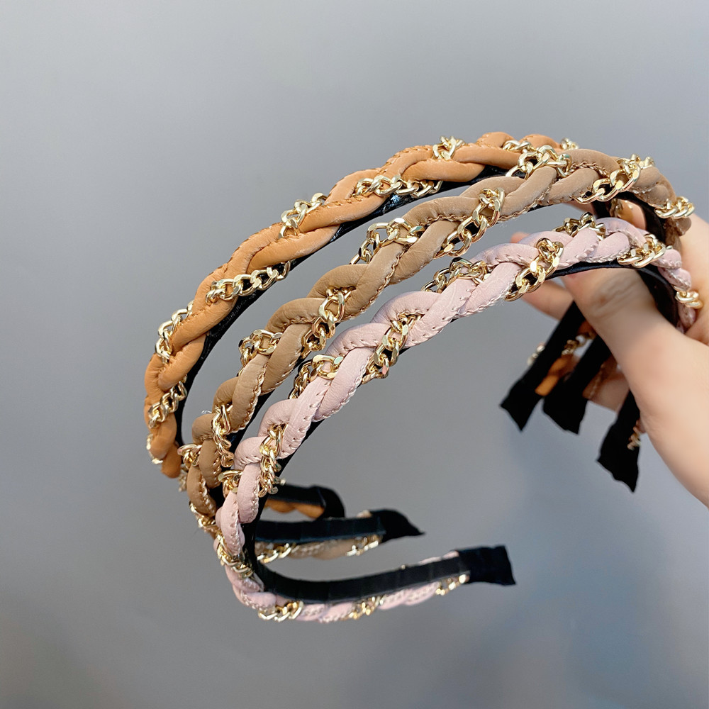 Fashion Leather Metal Chain Twist Braid Headband display picture 4