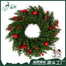 烛台圣诞节装饰用品前门花环挂件圣诞侧柏叶红果花环庭院装饰挂件