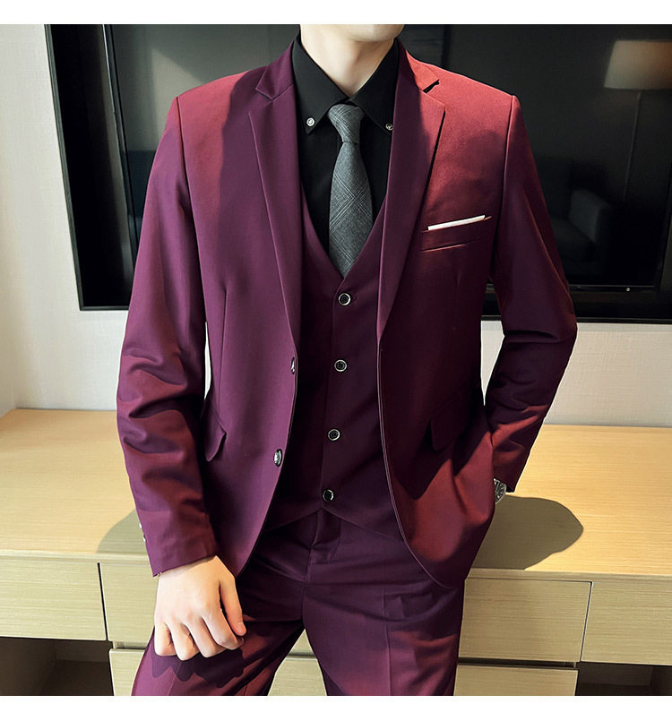 Bộ vest nam ba món ôm dáng, áo vest công sở cho nhân viên văn phòng và chú rể — Burgundy (áo đơn hai nút), Burgundy (áo đơn một nút), Màu xanh (áo đơn hai nút), Màu xanh (áo đơn một nút) chi tiết 34