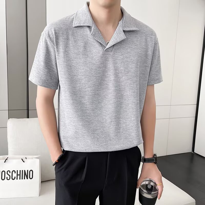 Camicia collo cubano uomo oversized texture waffle maniche corte_voghion.com