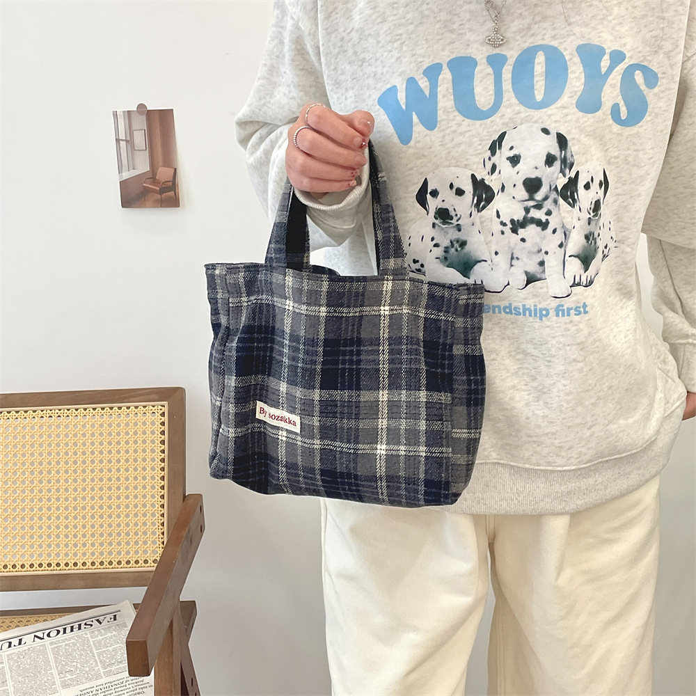 311021 Simple ins retro style woolen multi-color handbag for women, 2023 new checkered autumn and winter women's bag undefined