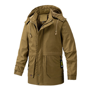 Autumn and Winter Cotton Casual in stock with Belt Zipper Solid Color Fit Brown Thickened Side Slit Pocket Windbreaker