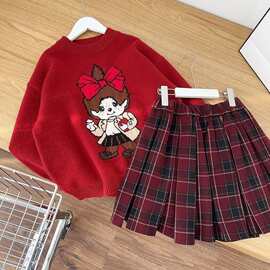 拜年服女童套装儿童秋冬装小女孩洋气时髦2026新款红色童装两件套