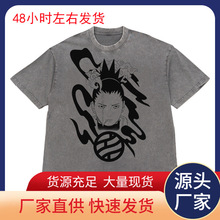 做旧短袖t恤夏动漫日本男装纯棉美式复古服装宽松水洗