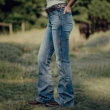女士牛仔裤 弹力牛仔长裤 复古女裤 水洗牛仔裤