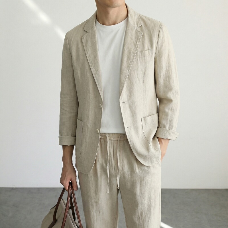Linen Casual Suit for Men, New Spring and Autumn Italian-Style Simple Business Jacket with a High-End Texture