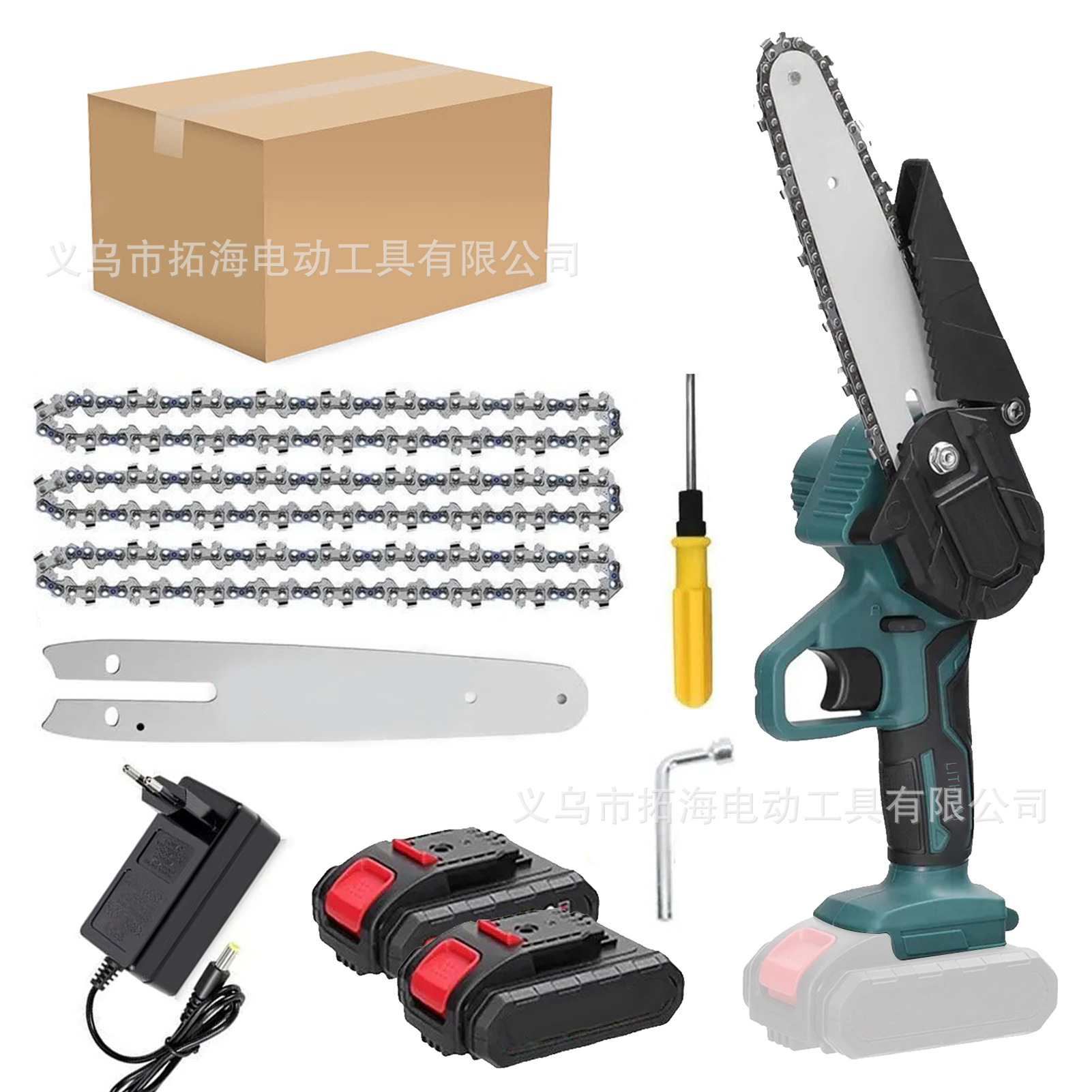 跨境6寸迷你电链锯充电小型电动锯木工单手锯园林伐木手持修枝锯