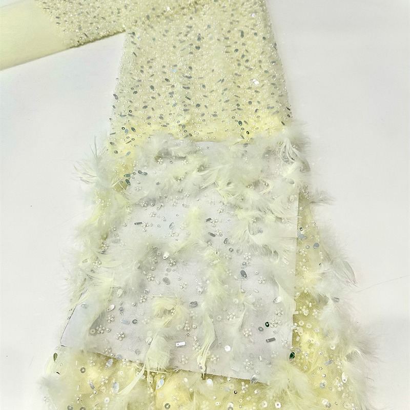 Pluma bordada sequinilla tejido bordado sequinilla alta industria pesada hada vestido de boda vestido tela de moda image 5