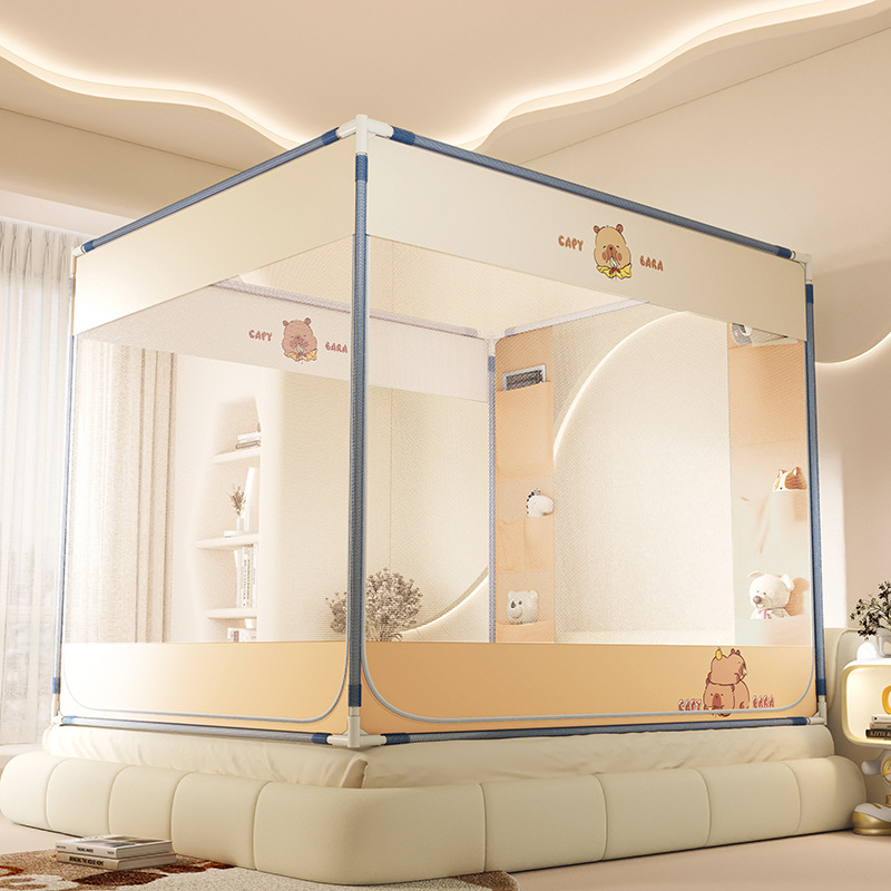 Verano cama mosquiteros de bolsillo tipo anti-mosquitos dibujos animados dormitorio tres puertas de cremallera antipolvo sin instalación soporte grueso