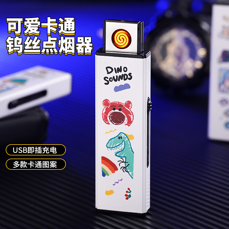 USB charging lighter portable windproof electronic cigarette lighter for boyfriend gift cartoon cute strawberry bear smoking set