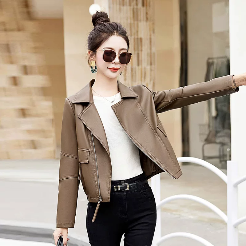 Короткая осенняя куртка из PU-кожи для тинейджеров - повседневный Slim Fit, актуальный сезонный стиль на каждый день