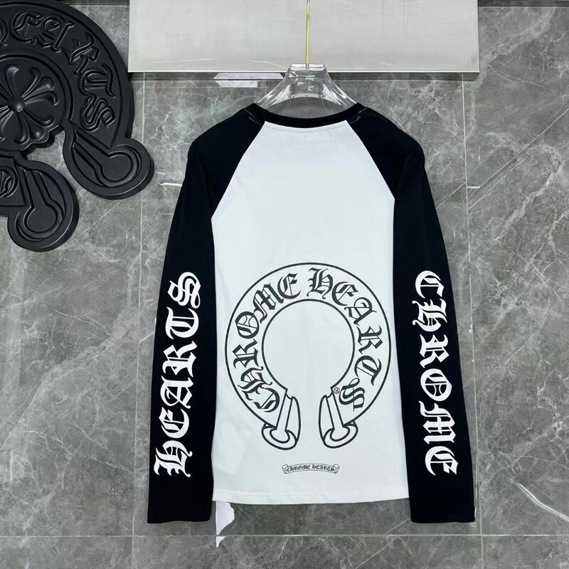 High-End Version of Chrome Hearts Sweatshirt with Horseshoe Print, Color-Blocking, Raglan Sleeves, and Letter Print, Unisex High-End Version of Chrome Hearts Sweatshirt with Horseshoe Print, Color-Blocking, Raglan Sleeves, and Letter Print, Unisex