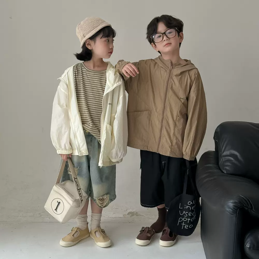 防晒服2025夏款男女童韩版连帽拉链防晒衣儿童休闲宽松上衣末小蒙