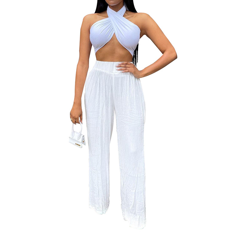 women's solid color vest loose cotton and linen wide-leg pants suit nihaostyles clothing wholesale NSLAI76351