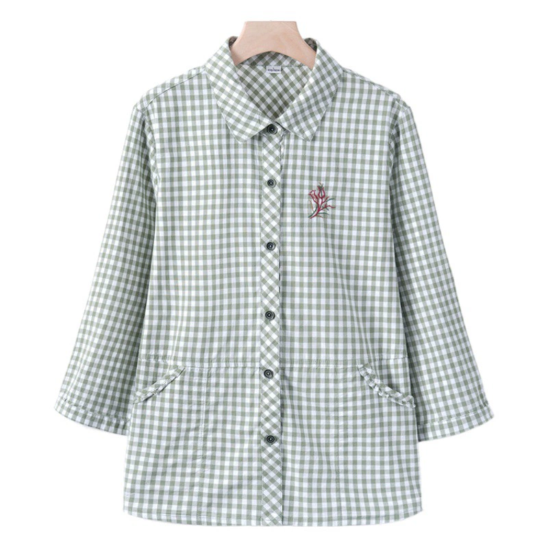 Летние рубашки в клетку для женщин среднего и старшего возраста, одежда для мам среднего возраста, хлопковые рубашки, топы с длинным рукавом, весенне-летняя одежда для бабушек