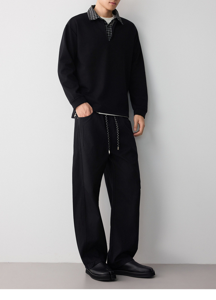 Áo hoodie nam nỉ hai lớp cổ lạnh kiểu giả hai lớp — đen chi tiết 16