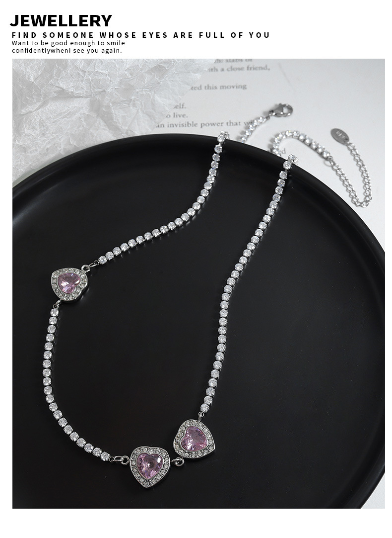 Fashion Heart Shape Titanium Steel Plating Inlay Zircon Necklace 1 Piece