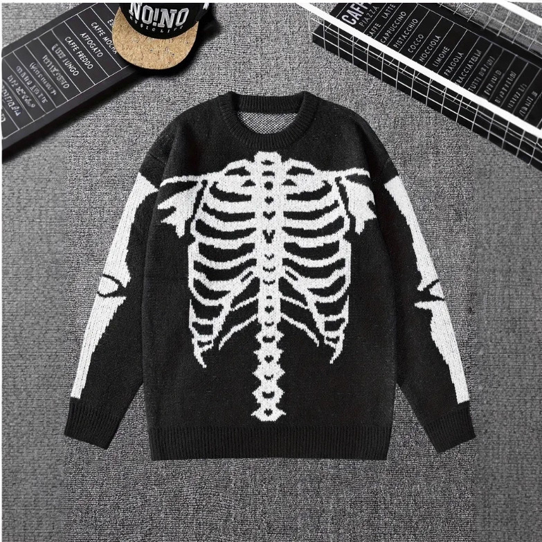 Cross-Border Hot Selling Halloween Skull Pattern 3D Printed Sweater Street Style Trendy Long-Sleeved Knitted Pullover Cross-Border Hot Selling Halloween Skull Pattern 3D Printed Sweater Street Style Trendy Long-Sleeved Knitted Pullover
