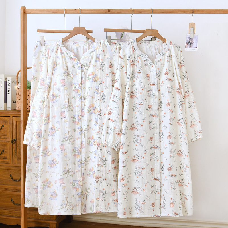 Maternity Pajamas with Breast Pads, Pure Cotton, for Spring and Autumn, Postpartum Nursing Dress and Pants Set, Loose-Fitting Loungewear Maternity Pajamas with Breast Pads, Pure Cotton, for Spring and Autumn, Postpartum Nursing Dress and Pants Set, Loose-Fitting Loungewear