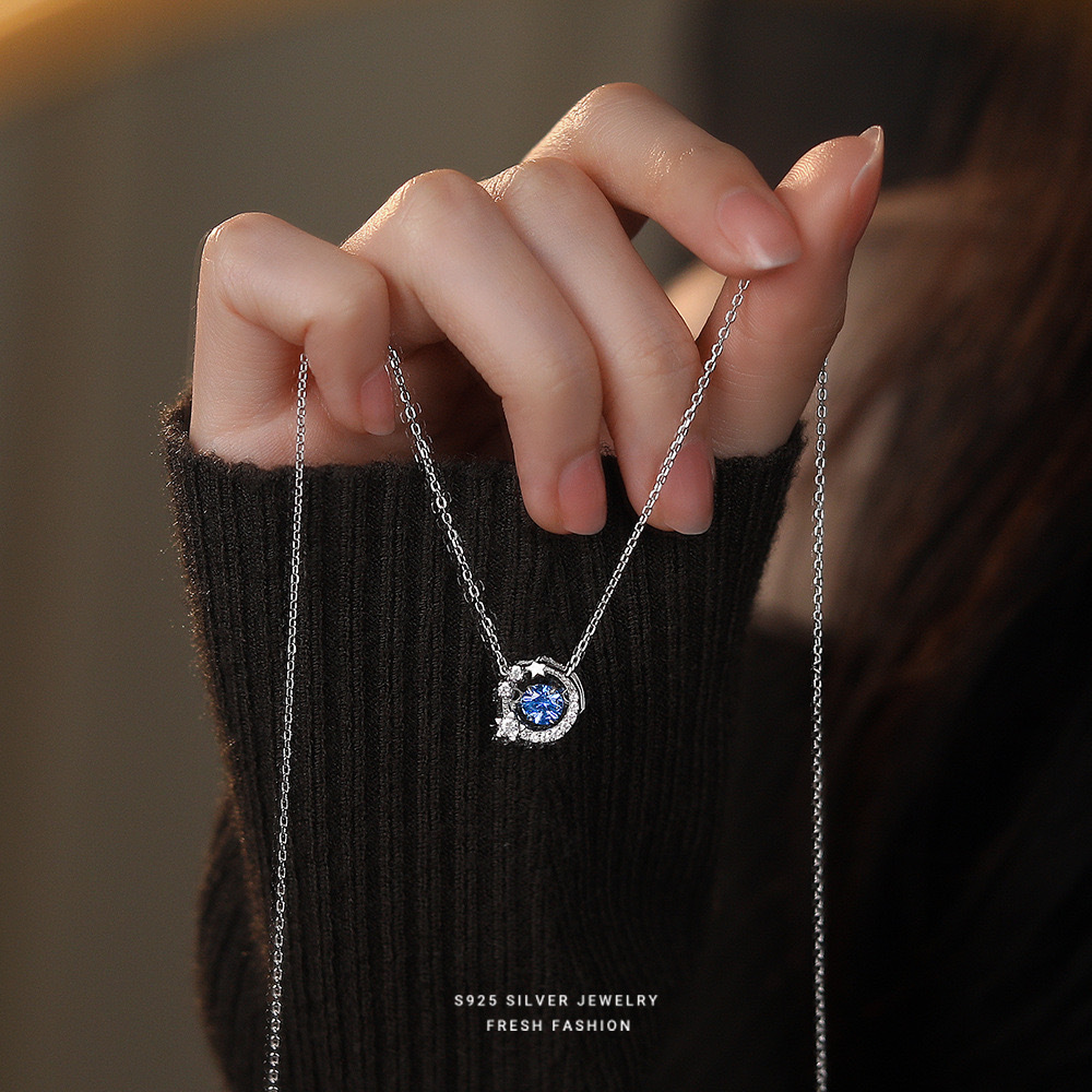 2g Weight 925 Sterling Silver Pendant Material Pendant Necklace, Necklace Classification 1 Piece 925 Sterling Silver Star Moon 925 Sterling Silver Cable Chain Pendant Necklace Necklace
