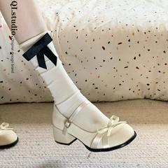 白色玛丽珍鞋女2025新款春季优雅蝴蝶结法式浅口单鞋学院风小皮鞋