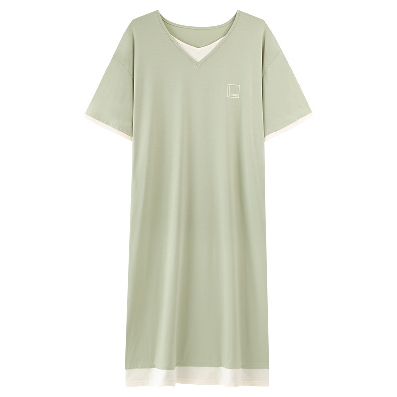 Camisón mujer verano algodón de manga corta tirante largo pijama de algodón fresco falda suelta ropa de hogar de gran tamaño se puede usar afuera