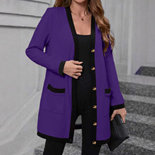 2025跨境欧美速卖通爆款女装时尚简约单排扣拼接撞色女式上衣