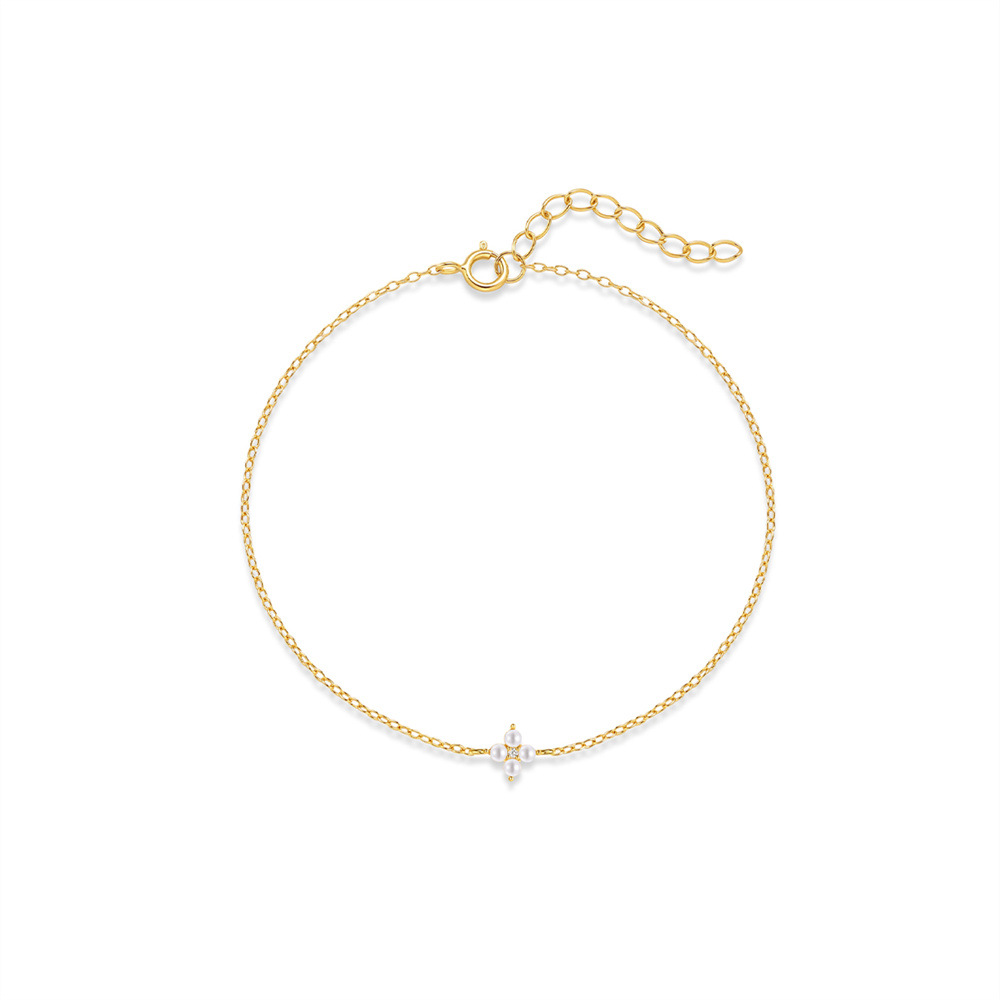 Plating Design 1 Piece 1 Set 925 Sterling Silver Four Leaf Clover Cable Chain Bracelets Necklace